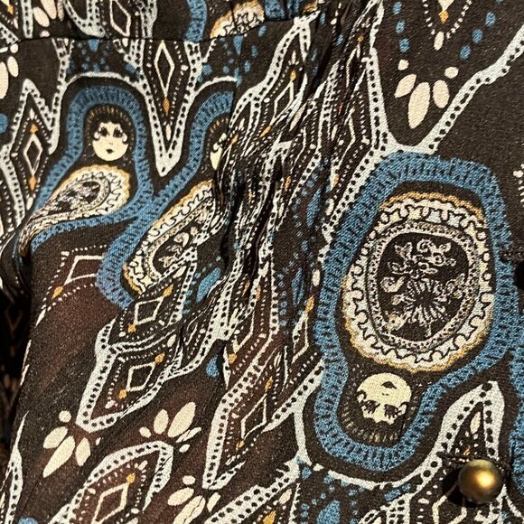 Semi Sheer Blue and Black Long Sleeve V-Neck Career Layer Blouse Top - Picture 6 of 12